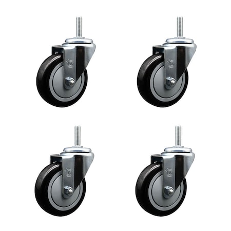 Service Caster 4 Inch Black Polyurethane Wheel Swivel 58 Inch Threaded Stem Caster Set Service Caster SCC-TS20S414-PPUB-BLK-58212-4
